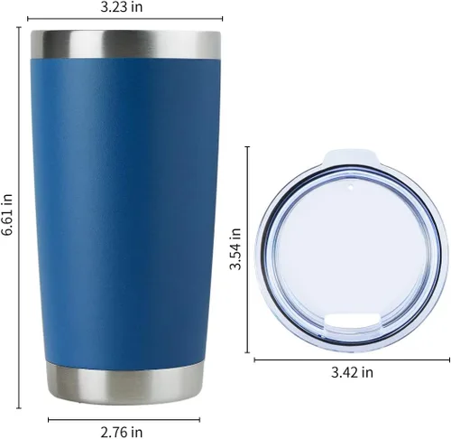 Miniatura 5 de DOMICARE Vaso de acero inoxidable de 20 onzas a granel con tapa, taza de viaje aislada al vacío de doble pared, taza de café con recubrimiento
