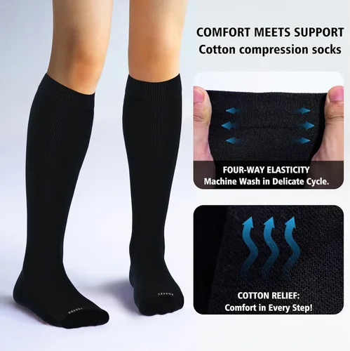 Miniatura 3 de LEVSOX Calcetines de compresión de algodón grueso para mujeres y hombres, 20-30 mmHg, de altura hasta la rodilla, lindos calcetines de soporte