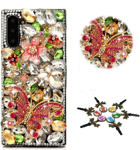 Miniatura 10 de Sparkle - Funda compatible con Samsung Galaxy Note 10, elegante funda 3D hecha a mano con diseño de diamantes de imitación, diseño de mariposas