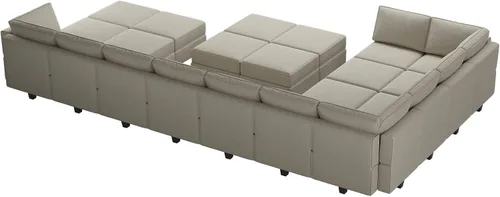 Miniatura 9 de Belffin Sofá modular grande con asiento de almacenamiento, sofá en forma de U de gran tamaño con tumbona reversible, juego de sofá modular con Gris