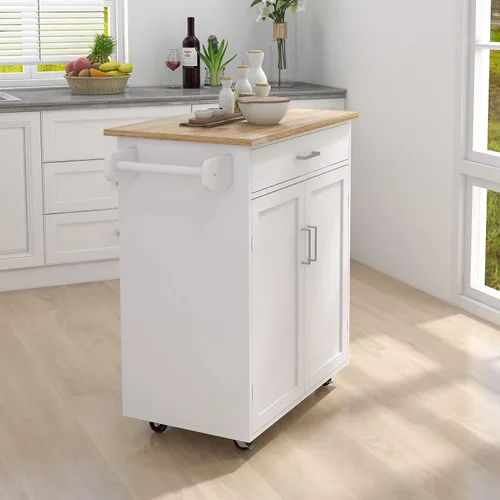 Miniatura 2 de BNSPLY Pequeña isla de cocina con ruedas con almacenamiento, carrito de isla de cocina rodante con cajón, armario de almacenamiento y encimera