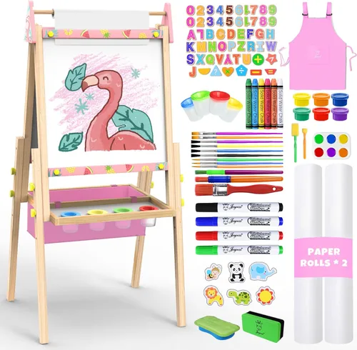 Miniatura 11 de Joyooss Caballete de Arte para Niños, Caballete para Niños Pequeños, Caballete de Madera Ajustable de Pie para Niños Pequeños, Pizarra Blanca