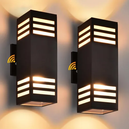 Housen Solutions Paquete de 2 lámparas LED para exteriores del anochecer al amanecer arriba abajo, luces de pared para exteriores con 4 bombillas de