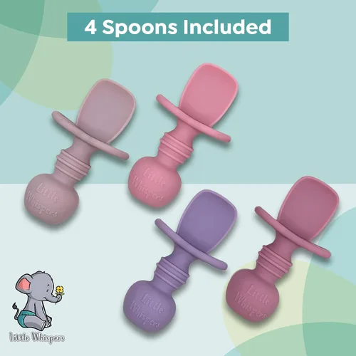 Miniatura 5 de LittleWhispers - Cucharas de silicona para bebés, autoservicio de 6 meses, utensilios aptos para bebés, niños pequeños y niños, primera etapa, Pinks