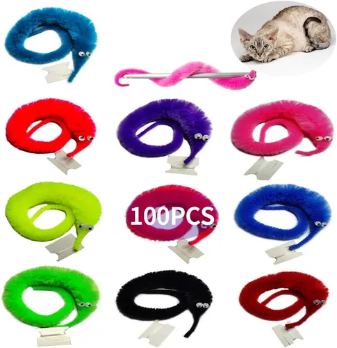 Miniatura 16 de SHENGSEN 24 piezas de juguetes de gusanos peludos, gusanos de cuerda para mascotas, gusanos peludos en cuerda, juguete de truco, regalos de fiesta