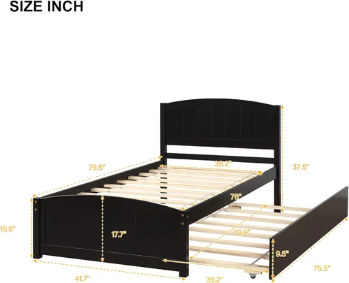 Miniatura 2 de Harper & Bright Designs Base de cama individual con plataforma nido para niños, cama individual con cama nido extraíble de madera maciza