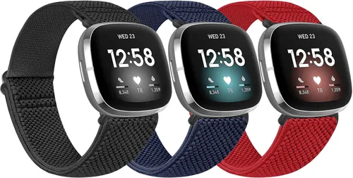 Miniatura 15 de Paquete de 3 correas elásticas de nailon compatibles con Fitbit Versa 4/Versa 3/Sense 2/Sense, suave, ajustable, transpirable, correas de repuesto