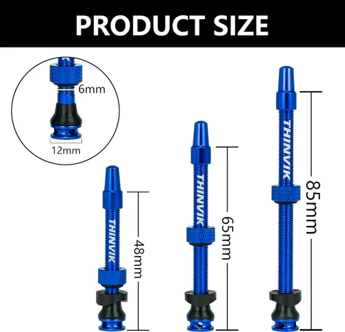 Miniatura 3 de Thinvik Vástago de válvula Presta sin tubo mejorado 48/65/85mm, kit de válvula Presta súper ligero para neumáticos sin cámara