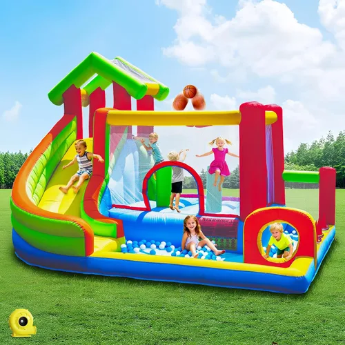 Mega Bounce House con tobogán | Parque inflable 7 en 1 para niños de 3 a 10 años | Área de salto gigante, pozo de bolas, aro de baloncesto |