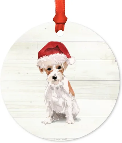 Miniatura 29 de Andaz Press Adorno de Navidad de metal personalizado para perro, perro y mascota, cocker spaniel con sombrero de Papá Noel, 1 paquete, incluye cinta