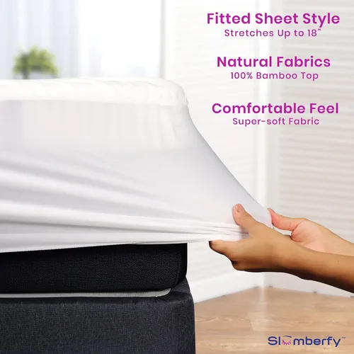 Miniatura 5 de Protector de colchón impermeable de Slumberfy Protector de colchón hipoalergénico de bambú Tela de jacquard natural + transpirable Funda