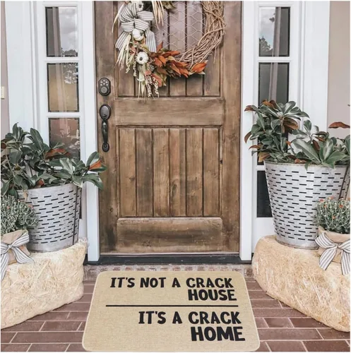 Miniatura 5 de Tapete de bienvenida de granja para puerta delantera, con texto en inglés "It's Not A Crack House", divertido tapete de entrada de goma