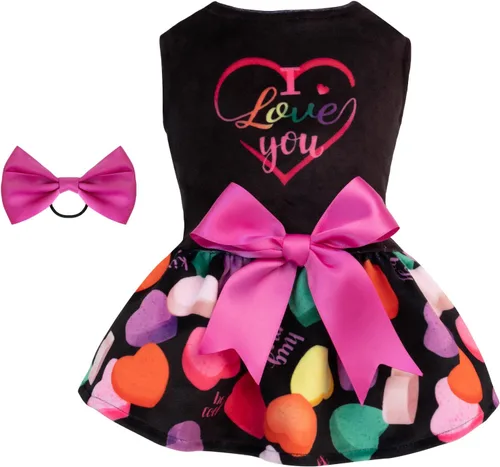Miniatura 16 de CuteBone - Vestidos de terciopelo para perros del 4 de julio para perros pequeños, mono para mascotas, ropa para niñas, falda de cachorro con lazo