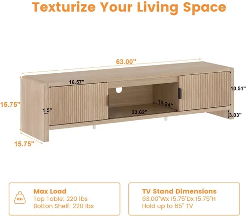Miniatura 3 de FATORRI Soporte de TV para televisores de hasta 75/65/55 pulgadas, centro de entretenimiento de madera con almacenamiento, consola multimedia