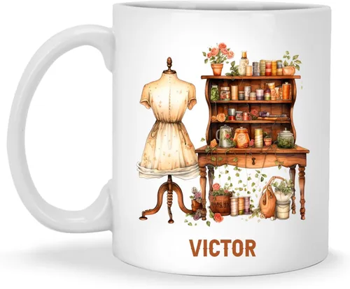 Miniatura 8 de Taza de café personalizada de pila de tela e hilos, Taza de máquina de coser, Taza de cerámica con nombre personalizado Regalos para amantes