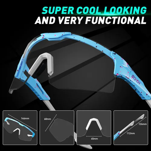 Miniatura 6 de SCVCN Gafas de ciclismo fotocromáticas para hombres y mujeres, UV400, gafas deportivas para jóvenes, a prueba de viento, para béisbol, golf 10
