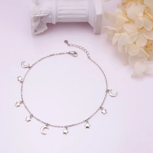 Miniatura 3 de Tobillera de plata de ley para mujer, delicada cuenta, corazón, infinito, estrella, letra inicial, bohemio, ajustable, tobillera para el pie
