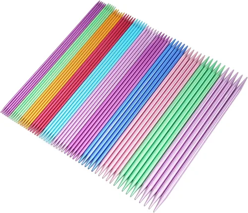 Miniatura 8 de Juego de 55 agujas de tejer de doble extremo, agujas de tejer rectas de aluminio sólido, agujas de tejer rectas de doble punta, 11 tamaños