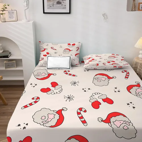 Miniatura 3 de Juego de sábanas de Navidad tamaño individual, sábanas de Papá Noel, microfibra suave, bolsillo profundo, sábanas y fundas de almohada estampadas