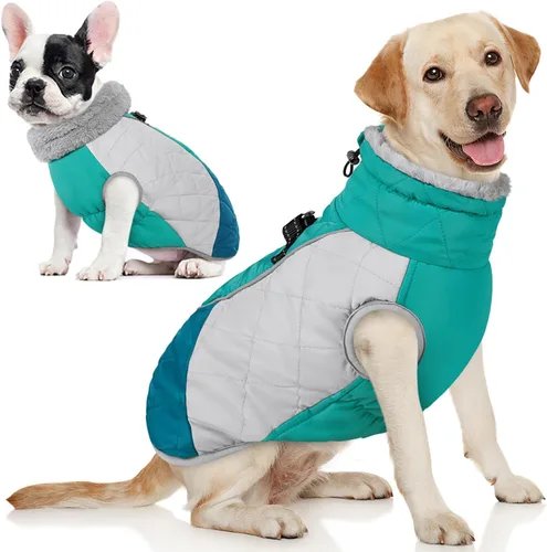 Miniatura 17 de AOFITEE Abrigo para perro, abrigo cálido de invierno para perros pequeños, chaqueta reflectante de cuello alto para perros con arnés integrado, Rojo