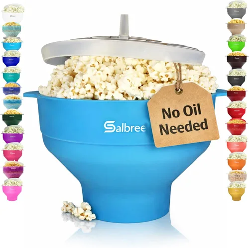 Miniatura 16 de La máquina original Salbree para palomitas de maíz plegable de silicona para microondas, cuenco microondas con capacidad para 16 tazas, utiliza aire