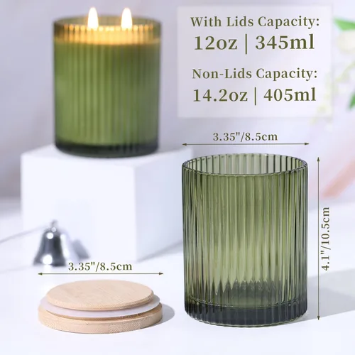 Miniatura 2 de Tarros de vela de vidrio verde oliva de 14 onzas para hacer velas, paquete de 6 frascos de velas vacíos a granel con tapas y accesorios de bambú