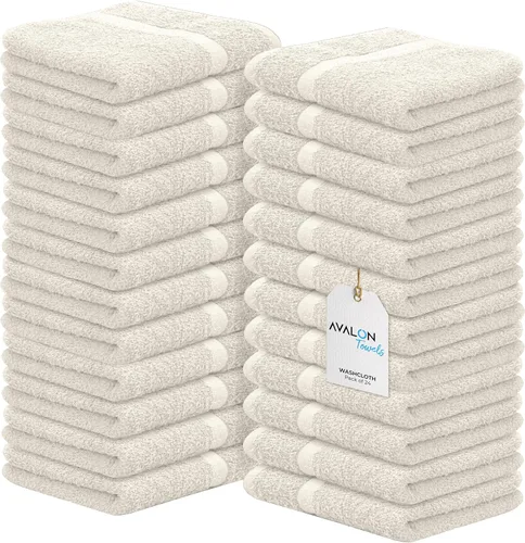 Miniatura 24 de Avalon Towels Toallitas de Algodón – (Paquete de 24) Tamaño 12x12 Pulgadas, 100% Algodón Hilado en Anillo, Toallitas Faciales Suaves y Absorbentes