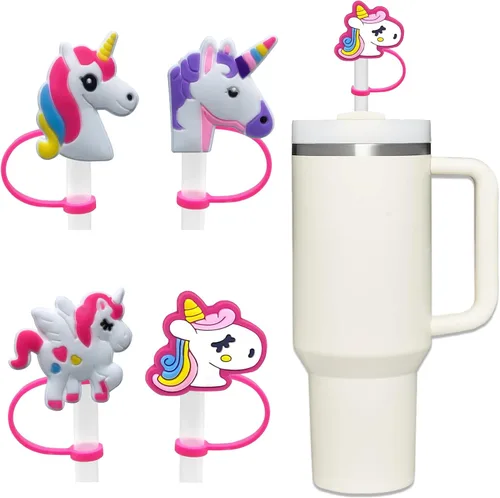 Miniatura 12 de Cubierta de Pajita, 4 Piezas de Tapas para Pajillas para Taza Stanley de 30oz y 40oz con Asa, Tapas de Silicona con Diseño de Sirena para Pajillas