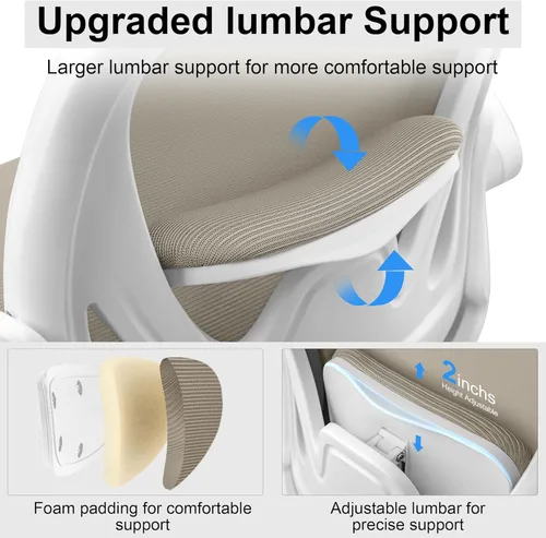 Miniatura 7 de Silla de dibujo alta de oficina con reposabrazos abatibles, altura ajustable y soporte lumbar mejorado, taburete ergonómico rodante, soporte de Caqui