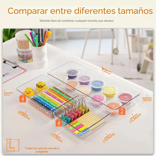 Miniatura 3 de Criusia Organizador de cajones, juego de 10 unidades de plástico transparente grande, 3 tamaños versátiles bandejas organizadoras de baño y tocador