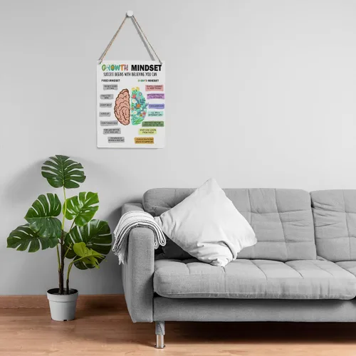 Miniatura 6 de Pósteres rústicos de mentalidad de crecimiento, regalo de psicólogo, terapia de salud mental, letrero de decoración de madera, afirmaciones