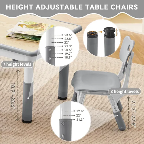 Miniatura 2 de GITAWUSA Juego de mesa y sillas de estudio para niños, juego de mesa y silla ajustable en altura para niños de 3 a 8 años, mesa de arte para niños