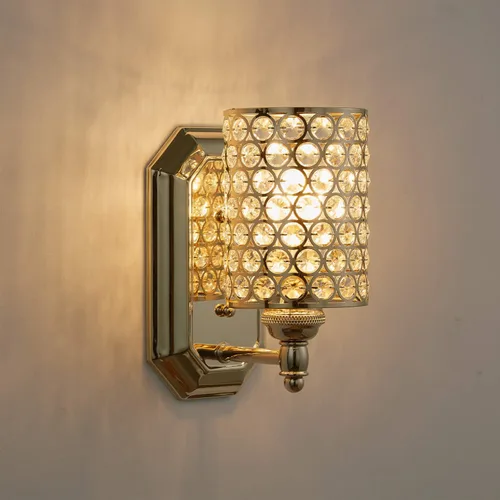 Miniatura 3 de Paquete de 2 lámparas de pared de cristal con acabado champán, lámpara de pared de estilo conciso moderno, pantalla de cristal poliédrico para baño