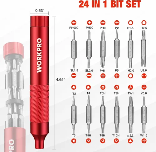 Miniatura 4 de WORKPRO - Juego de destornilladores multifuncional 24 en 1, mini juego de destornilladores magnéticos, destornilladores manuales con forma de lápiz
