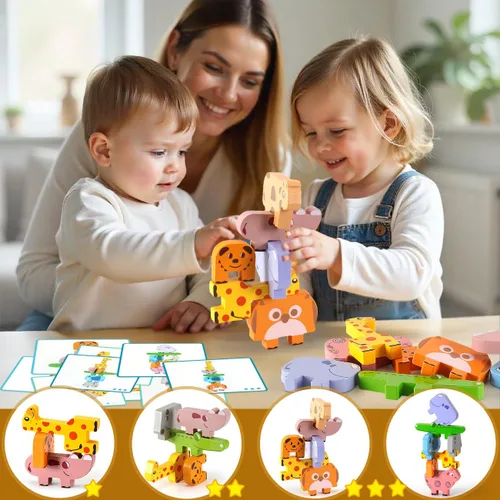 Miniatura 4 de Juguetes Montessori para niños y niñas de 2, 3 y 4 años, bloques apilables de animales de madera para niños pequeños de 1 a 3 años - Bloques