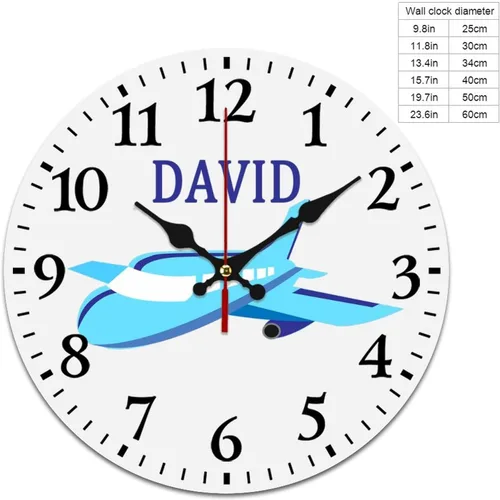 Miniatura 2 de Relojes de avión azules personalizados, decoración de pared para sala de juegos para niños, sin tictac, funciona con pilas, movimiento silencioso