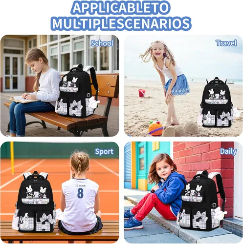 Miniatura 6 de CYOQX Mochila escolar para niñas, 3 piezas, con lonchera, juego de mochila para adolescentes y niñas, linda mochila escolar para niños y niñas