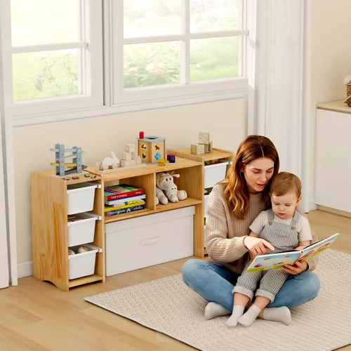 Miniatura 3 de MallBest Estantería Montessori para Niños - 100% Madera de Pino Maciza con 6 Cajones Plásticos Extraíbles, Organizador de Almacenamiento de Juguetes