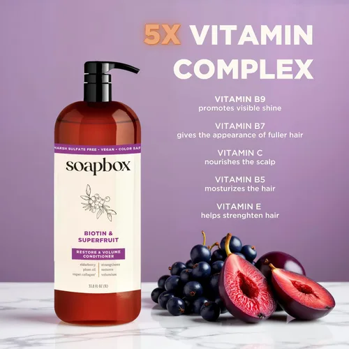 Miniatura 3 de Soapbox Acondicionador de biotina y súper fruta, deja el cabello voluminizado y fuerte – Ingredientes limpios libres de productos químicos