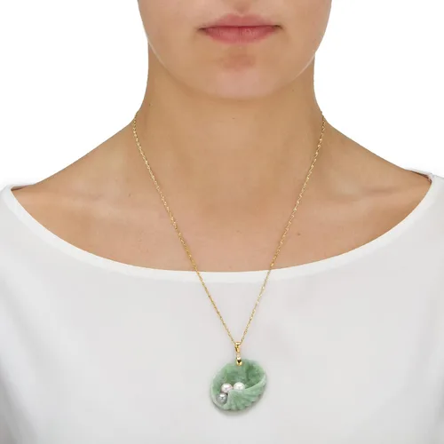 Miniatura 3 de PalmBeach - Colgante de oro amarillo de 14 quilates con forma de concha cultivada de jade verde y perla cultivada (1.457 in), Perla, Jade