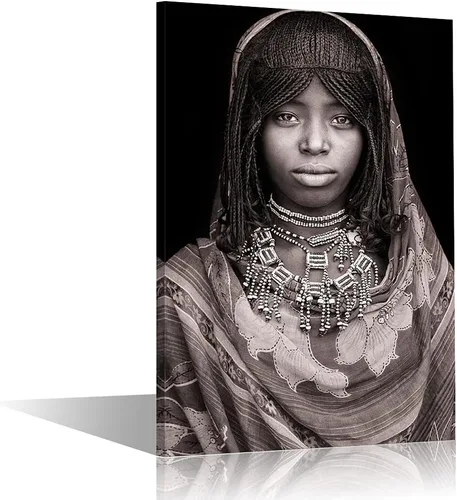 Miniatura 11 de Decoraciones de sala de estar, cuadro de mujer africana negra, pintura de retrato de mujer sobre lienzo, obra de arte moderna, decoración del hogar