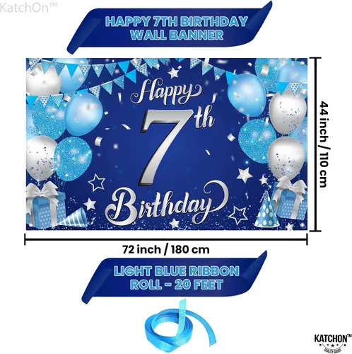 Miniatura 2 de KatchOn, Cartel XtraLarge de feliz cumpleaños 7 – 72 x 44 pulgadas Decoraciones de cumpleaños para niños y niñas Fondo de pancarta Hbd para Azul