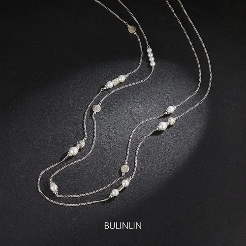 Miniatura 2 de BULINLIN Collar largo de plata en capas para mujer, collar de cadena de suéter con cuentas de piedra turquesa para mujer, joyería de disfraces