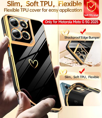 Miniatura 3 de LeYi for Moto G 5G 2025 Case: with Tempered Glass Screen Protector [2 Pcs]+ Full Camera Lens Protection,Love Heart Plating Cute Luxury Soft TPU