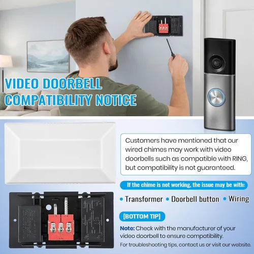 Miniatura 7 de Saillong Timbre de puerta con cable, 16 V 10 VA timbre de puerta delantera y trasera para pared del hogar, compatible con timbre y transformador