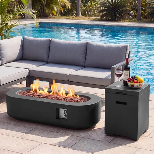 Miniatura 26 de ECOTOUGE Mesa de cubierta de tanque de propano, 15.5 pulgadas para mesa de fuego, mesa oculta cilíndrica para exteriores para fogata de gas