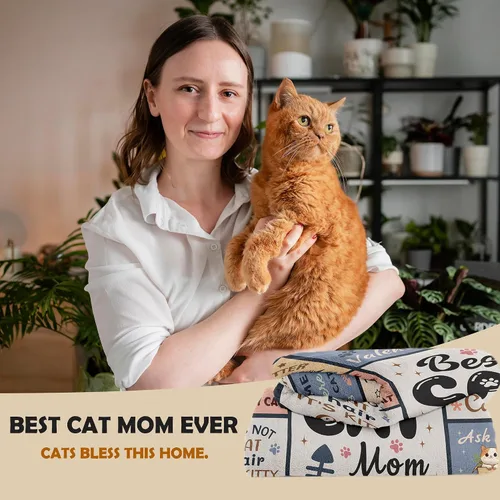 Miniatura 3 de Regalos de mamá de gato Henazin para mujeres, manta temática de gatos para mujeres de 60"X50", regalo para amantes de gatos para mujer/niña/dama