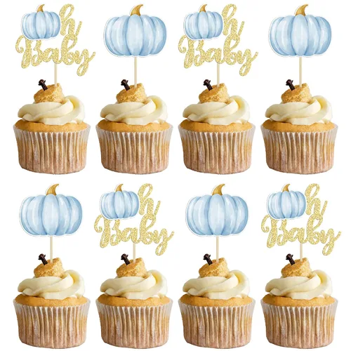Miniatura 21 de Gyufise 24 piezas de decoración de cupcakes de calabaza con purpurina para temática de otoño, Acción de Gracias, Halloween, baby shower, niños