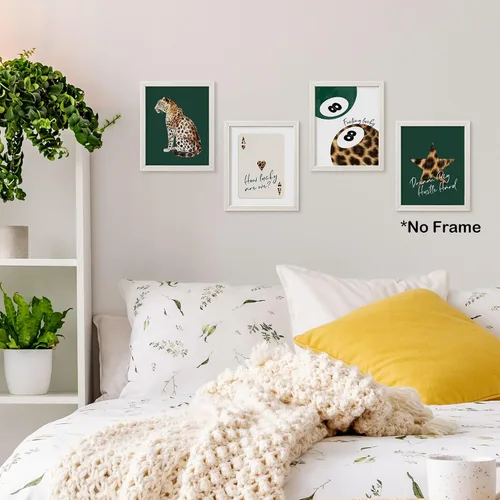 Miniatura 2 de TLESKE Carteles de guepardo y leopardo preppy verde esmeralda Impresiones sin marco 8x10 Juego de 4, decoraciones de pared con bolas de la suerte 8