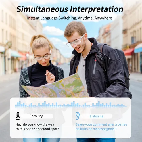 Miniatura 5 de Lentes inteligentes, lentes Bluetooth AI para mujeres/hombres con traducción instantánea e interpretación en 144 idiomas, lentes de transición